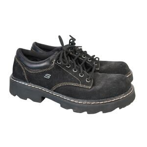 Vintage 90s Skechers Black Suede Leather Lace-Up Oxford Shoes Womens 10